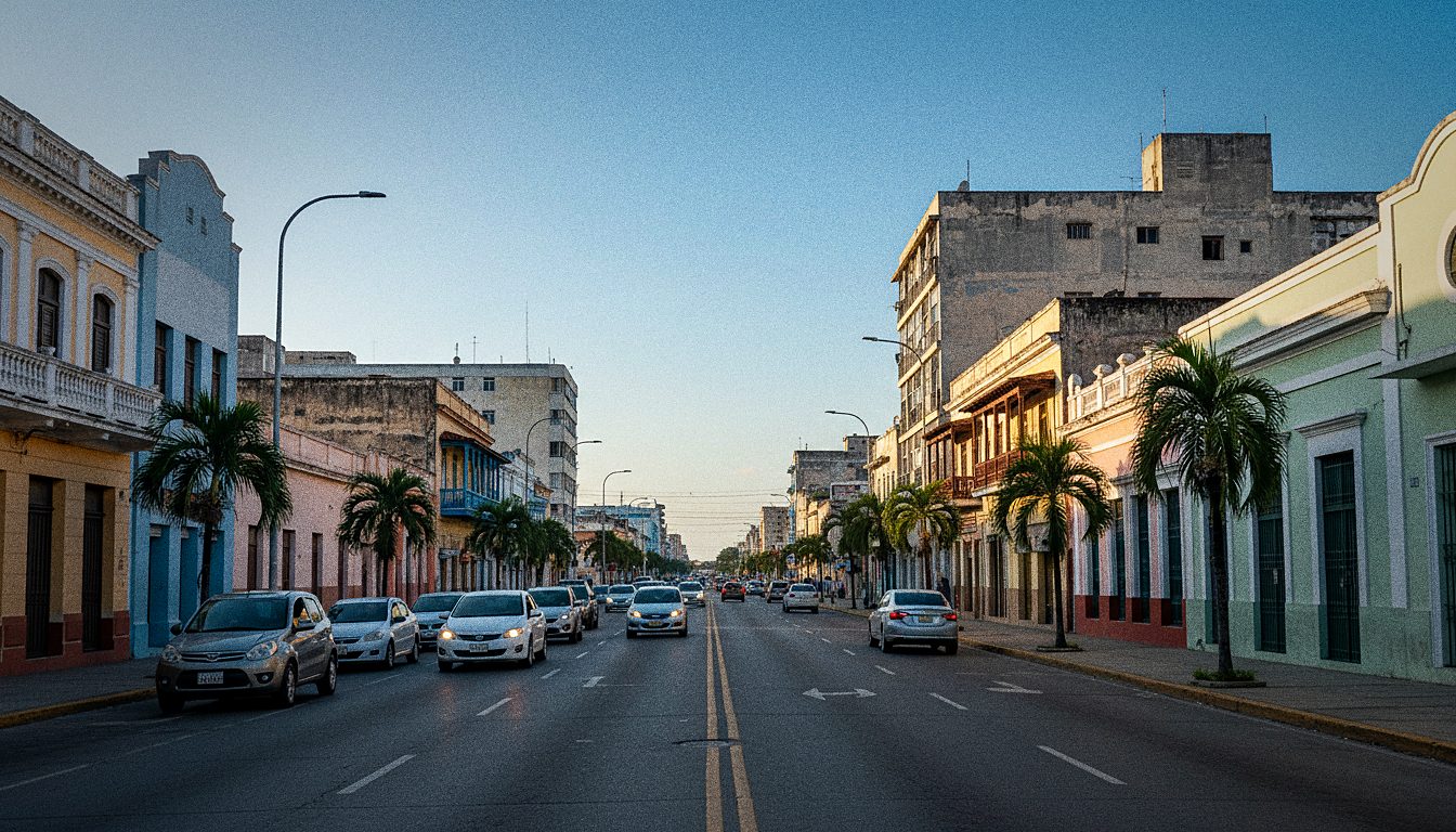 Calle de Barranquilla con tráfico moderado bajo un cielo despejado