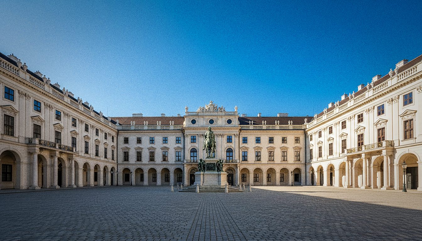 Patio interior del palacio Hofburg en Viena bajo un cielo despejado
